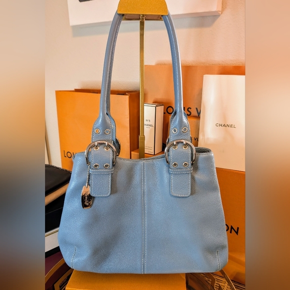 Vintage Tignanello Light Blue Leather Handbag - Picture 1 of 15